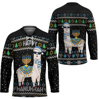Happy Hanukkah Llama Hockey Jersey Funny Menorah for Jewish Holiday - Wonder Print Shop