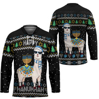 Happy Hanukkah Llama Hockey Jersey Funny Menorah for Jewish Holiday - Wonder Print Shop