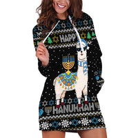 Happy Hanukkah Llama Hoodie Dress Funny Menorah for Jewish Holiday - Wonder Print Shop