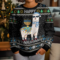 Happy Hanukkah Llama Kid Ugly Christmas Sweater Funny Menorah for Jewish Holiday - Wonder Print Shop