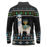Happy Hanukkah Llama Long Sleeve Polo Shirt Funny Menorah for Jewish Holiday - Wonder Print Shop