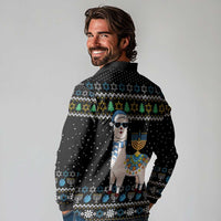 Happy Hanukkah Llama Long Sleeve Polo Shirt Funny Menorah for Jewish Holiday - Wonder Print Shop
