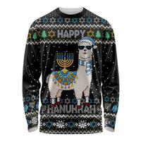Happy Hanukkah Llama Long Sleeve Shirt Funny Menorah for Jewish Holiday - Wonder Print Shop