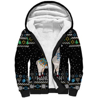 Happy Hanukkah Llama Sherpa Hoodie Funny Menorah for Jewish Holiday - Wonder Print Shop