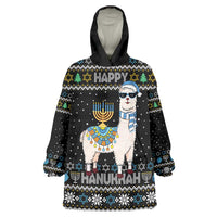 Happy Hanukkah Llama Wearable Blanket Hoodie Funny Menorah for Jewish Holiday - Wonder Print Shop