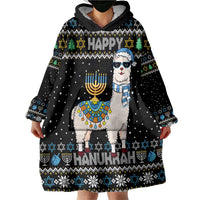 Happy Hanukkah Llama Wearable Blanket Hoodie Funny Menorah for Jewish Holiday - Wonder Print Shop