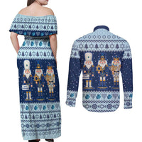 Chrismukkah Nutcracker Couples Matching Off Shoulder Maxi Dress and Long Sleeve Button Shirt Funny Hanukkah Xmas Style - Wonder Print Shop