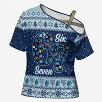 Funny Hanukkah Six Seven Cross Shoulder Shirt Gen Alpha Meme Vibes - Wonder Print Shop