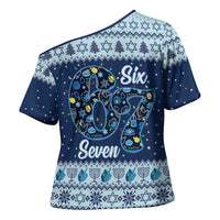 Funny Hanukkah Six Seven Cross Shoulder Shirt Gen Alpha Meme Vibes - Wonder Print Shop