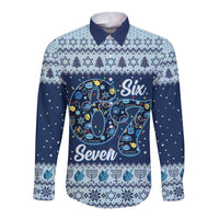 Funny Hanukkah Six Seven Long Sleeve Button Shirt Gen Alpha Meme Vibes - Wonder Print Shop