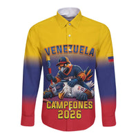 Custom Venezuela Baseball Campeones 2026 Long Sleeve Button Shirt Turpial Mascot Champion Pride