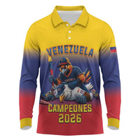 Custom Venezuela Baseball Campeones 2026 Long Sleeve Polo Shirt Turpial Mascot Champion Pride