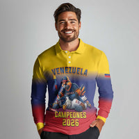 Custom Venezuela Baseball Campeones 2026 Long Sleeve Polo Shirt Turpial Mascot Champion Pride