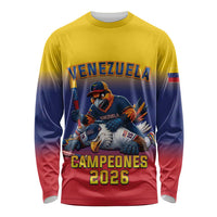 Custom Venezuela Baseball Campeones 2026 Long Sleeve Shirt Turpial Mascot Champion Pride