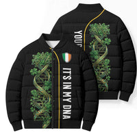 Personalized Irish Shamrock DNA Bomber Puffer Jacket It's In My DNA Pride Art