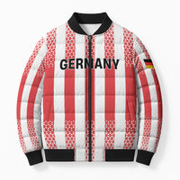 Custom German European Football Champions Bomber Puffer Jacket Rot Weiss Geometric Stripes
