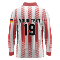 Custom German European Football Champions Long Sleeve Polo Shirt Rot Weiss Geometric Stripes