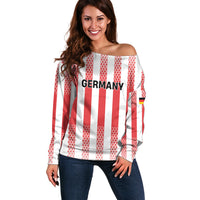 Custom German European Football Champions Off Shoulder Sweater Rot Weiss Geometric Stripes