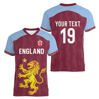 Custom England European Football Champions Women V-Neck T-Shirt The Villans Rampant Lion Pride