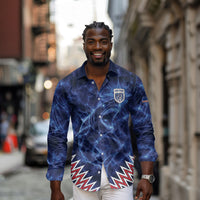 Custom World Football 2026 Cabo Verde Long Sleeve Button Shirt Go Blue Sharks Glory