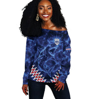 Custom World Football 2026 Cabo Verde Off Shoulder Sweater Go Blue Sharks Glory