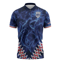 Custom World Football 2026 Cabo Verde Zipper Polo Shirt Go Blue Sharks Glory