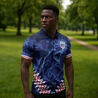 Custom World Football 2026 Cabo Verde Zipper Polo Shirt Go Blue Sharks Glory