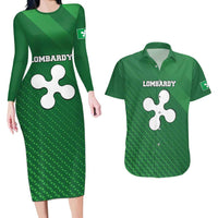 Italy Lombardy Couples Matching Long Sleeve Bodycon Dress and Hawaiian Shirt Map With Flag Style - Wonder Print Shop