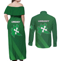 Italy Lombardy Couples Matching Off Shoulder Maxi Dress and Long Sleeve Button Shirt Map With Flag Style - Wonder Print Shop