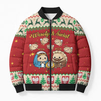 Poland Christmas Bomber Puffer Jacket Polish Pierogi Mascot Nativity Scene - Wonder Print Shop