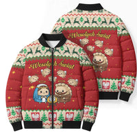 Poland Christmas Bomber Puffer Jacket Polish Pierogi Mascot Nativity Scene - Wonder Print Shop