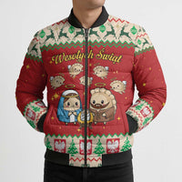 Poland Christmas Bomber Puffer Jacket Polish Pierogi Mascot Nativity Scene - Wonder Print Shop