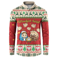 Poland Christmas Button Sweatshirt Polish Pierogi Mascot Nativity Scene - Wonder Print Shop