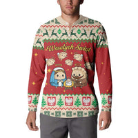 Poland Christmas Button Sweatshirt Polish Pierogi Mascot Nativity Scene - Wonder Print Shop