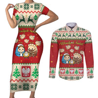 Poland Christmas Couples Matching Short Sleeve Bodycon Dress and Long Sleeve Button Shirt Polish Pierogi Mascot Nativity Scene - Wonder Print Shop