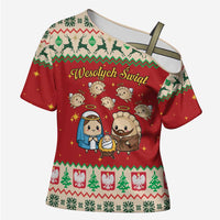 Poland Christmas Cross Shoulder Shirt Polish Pierogi Mascot Nativity Scene - Wonder Print Shop