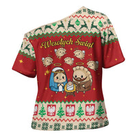 Poland Christmas Cross Shoulder Shirt Polish Pierogi Mascot Nativity Scene - Wonder Print Shop