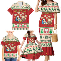 Poland Christmas Family Matching Mermaid Dress and Hawaiian Shirt Polish Pierogi Mascot Nativity Scene - Wonder Print Shop