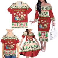 Poland Christmas Family Matching Off The Shoulder Long Sleeve Dress and Hawaiian Shirt Polish Pierogi Mascot Nativity Scene - Wonder Print Shop