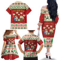 Poland Christmas Family Matching Off The Shoulder Long Sleeve Dress and Hawaiian Shirt Polish Pierogi Mascot Nativity Scene - Wonder Print Shop