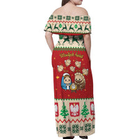 Poland Christmas Family Matching Off Shoulder Maxi Dress and Hawaiian Shirt Polish Pierogi Mascot Nativity Scene - Wonder Print Shop