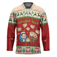Poland Christmas Hockey Jersey Polish Pierogi Mascot Nativity Scene - Wonder Print Shop