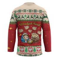 Poland Christmas Hockey Jersey Polish Pierogi Mascot Nativity Scene - Wonder Print Shop