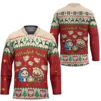 Poland Christmas Hockey Jersey Polish Pierogi Mascot Nativity Scene - Wonder Print Shop
