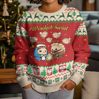 Poland Christmas Kid Ugly Christmas Sweater Polish Pierogi Mascot Nativity Scene - Wonder Print Shop