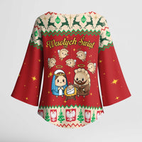 Poland Christmas Kimono Sleeve Blouse Polish Pierogi Mascot Nativity Scene - Wonder Print Shop