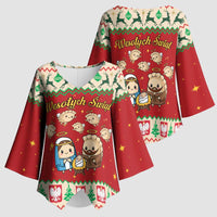 Poland Christmas Kimono Sleeve Blouse Polish Pierogi Mascot Nativity Scene - Wonder Print Shop