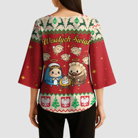 Poland Christmas Kimono Sleeve Blouse Polish Pierogi Mascot Nativity Scene - Wonder Print Shop