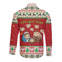 Poland Christmas Long Sleeve Button Shirt Polish Pierogi Mascot Nativity Scene - Wonder Print Shop