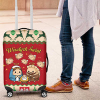Poland Christmas Luggage Cover Polish Pierogi Mascot Nativity Scene - Wonder Print Shop